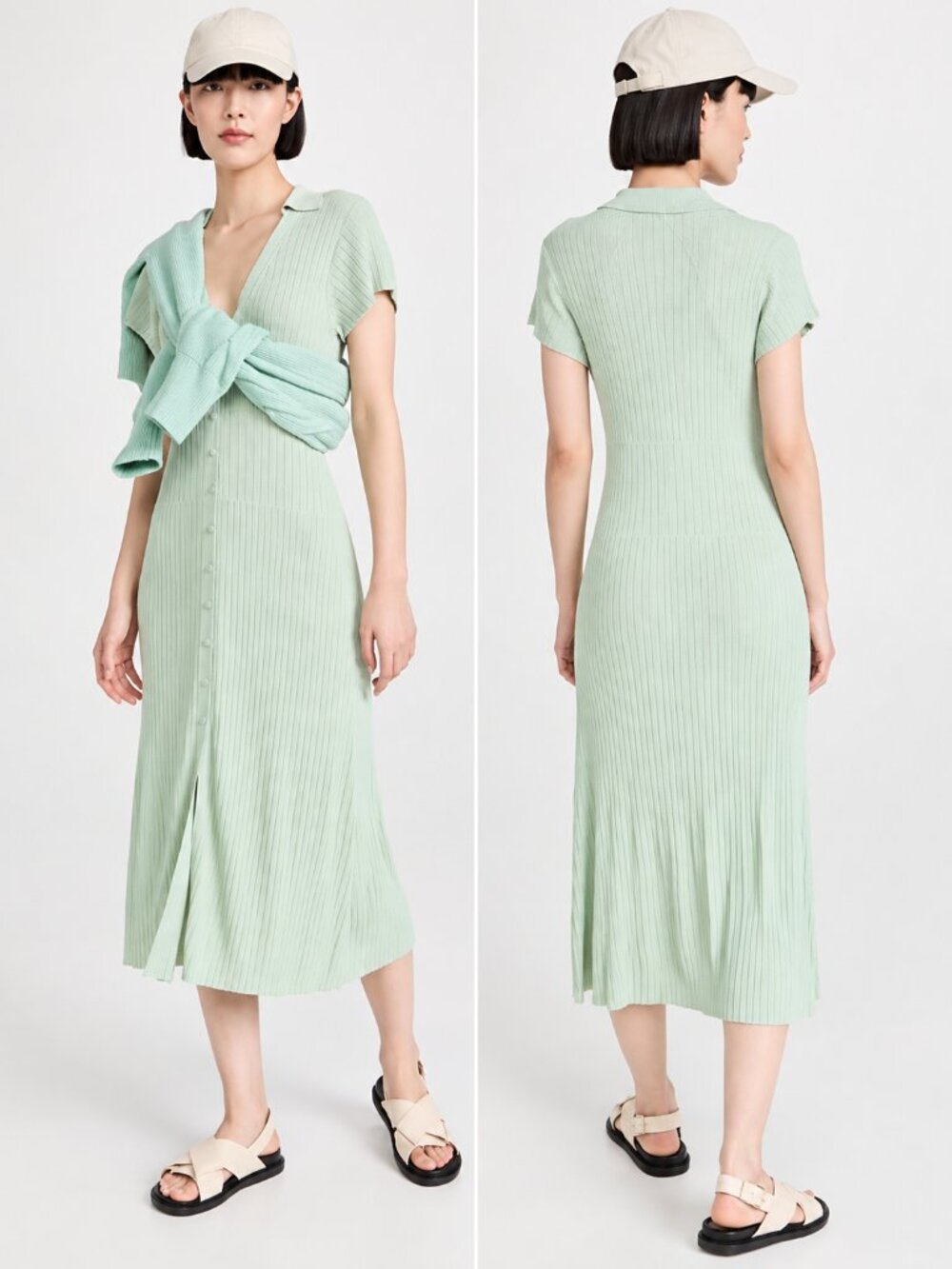 rag & bone Esme Ribbed Knit Midi Dress Mint Green Button Front S NWT